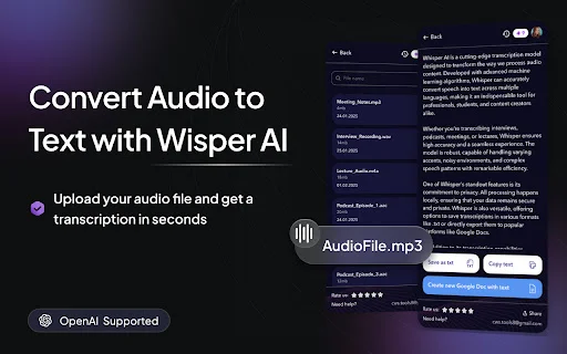 Whisper AI डाउनलोड करें – ऑडियो से टेक्स्ट में सटीक रूपांतरण - Screenshot 1