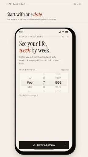Life Calendar डाउनलोड करें – अपने जीवन के हर सप्ताह को ट्रैक करें - Screenshot 1