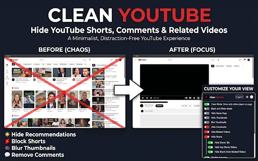 Clean YouTube डाउनलोड करें – Shorts और विचलित करने वाले वीडियो हटाएँ - Screenshot 1