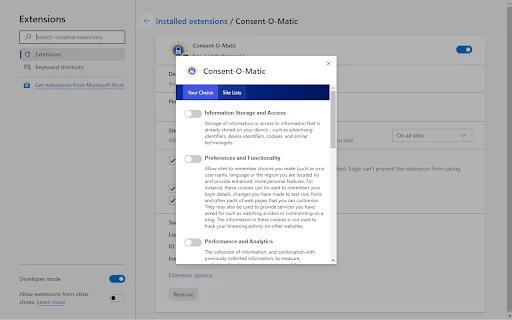 Consent-O-Matic डाउनलोड करें – GDPR कुकी पॉप-अप्स को ऑटोमैटिक ब्लॉक करें - Screenshot 1