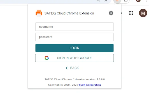 SAFEQ Cloud Chrome Extension डाउनलोड करें – सुरक्षित प्रिंटिंग - Screenshot 1
