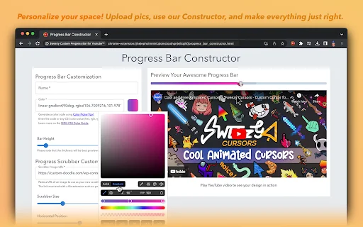 Sweezy Custom Progress Bar for YouTube डाउनलोड करें – स्टाइलिश प्रोग्रेस बार - Screenshot 4